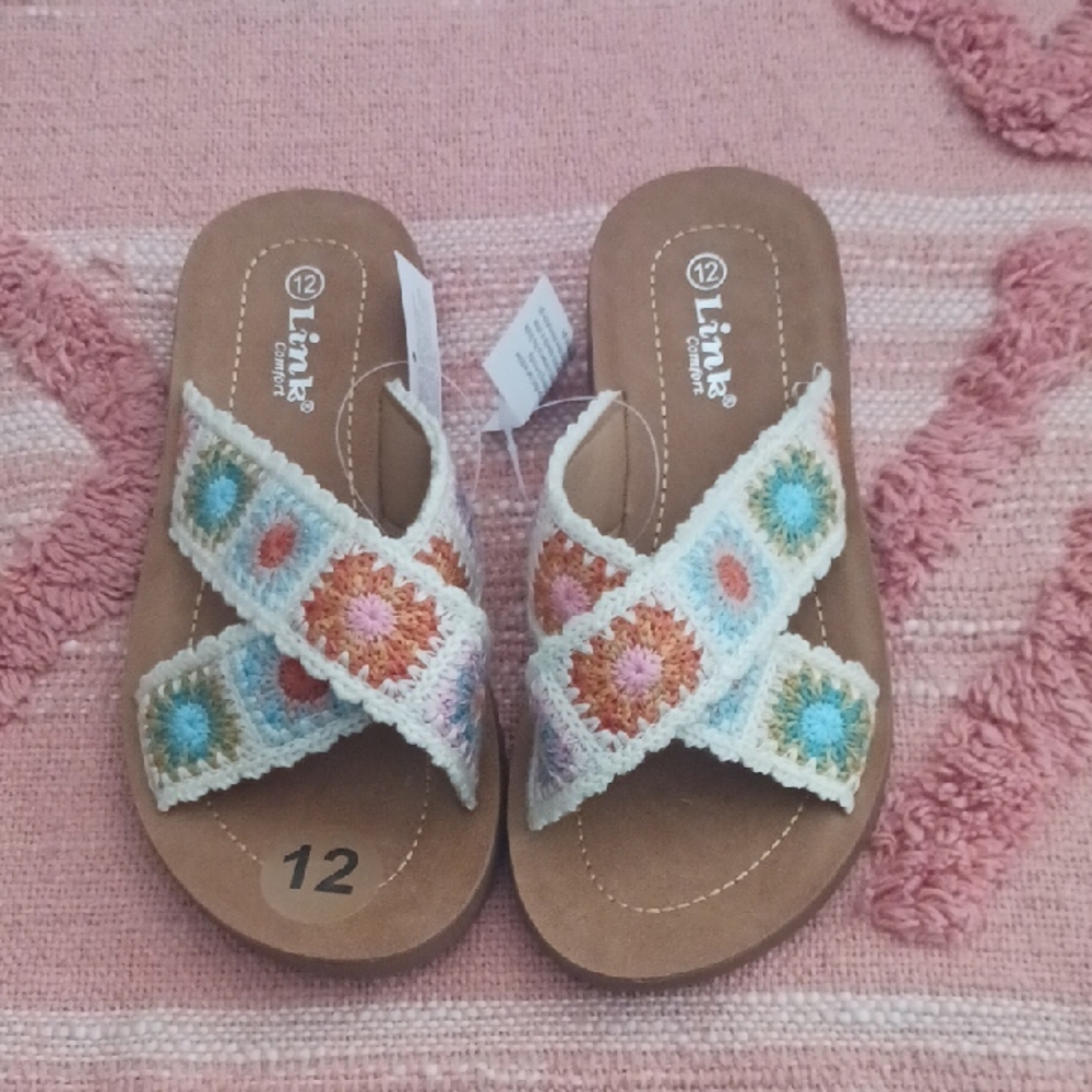 Toddler SLIDES SIZE 12 BOHO FABRIC CROSS OVER